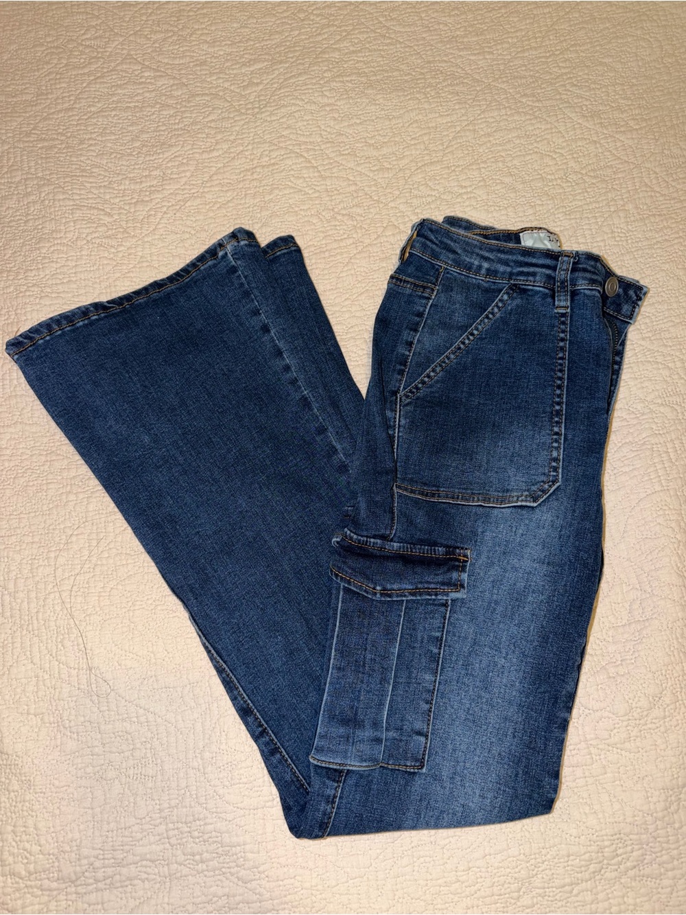 Love Cult Women’s Dark Blue Cargo Pocket Flare Jeans